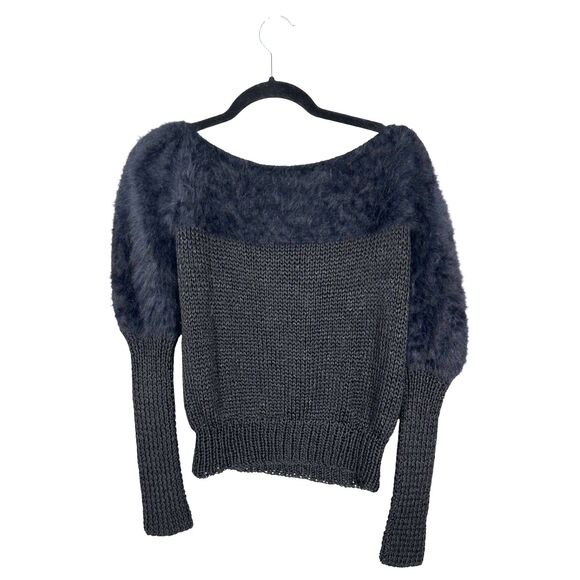 Nicole of Miami Vintage Angora Crochet Off Shoulder Black Sweater Medium Large - Picture 2 of 4